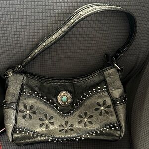 Black /gray Floral western Embossed Shoulder Bag